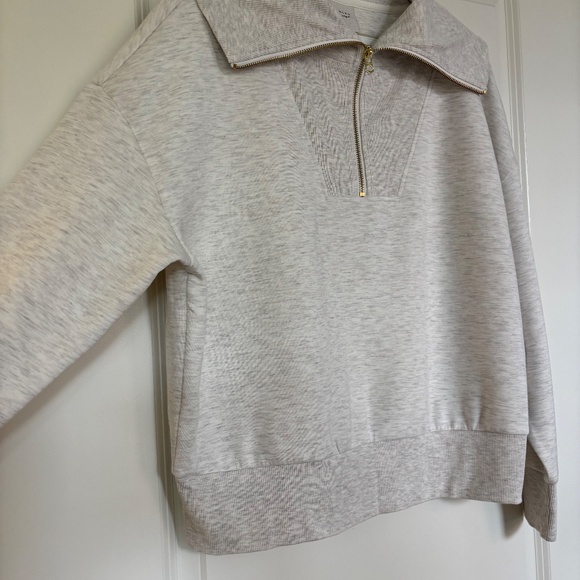 Varley Yates Half-Zip panelled neckline Sweatshirt Ivory Marl Size Small NWOT - Picture 5 of 16